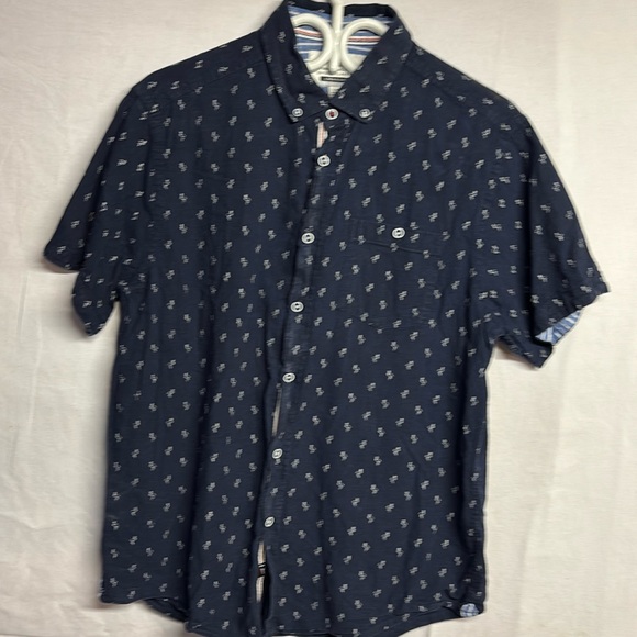 International Men’s Report Navy Linen Cotton Blend Button Front S/S Shirt Large - Picture 1 of 7